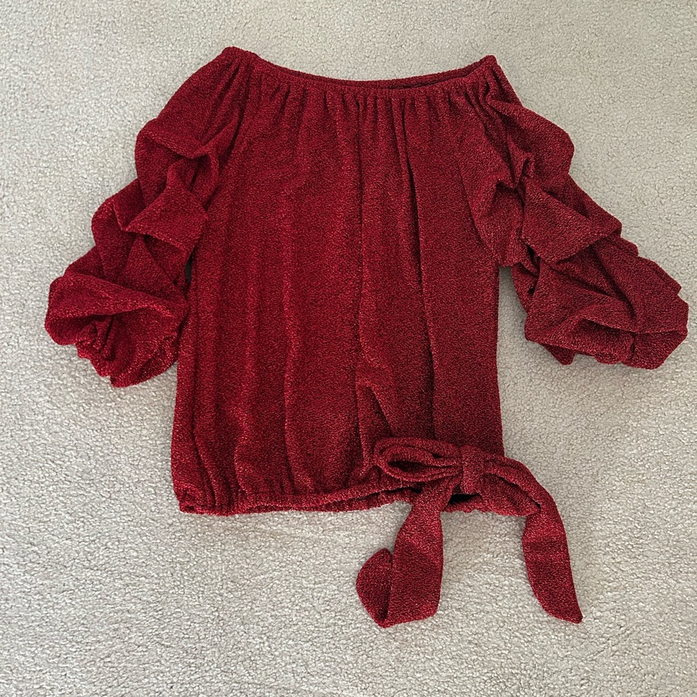 MSK Red and Black Bubble Sleeve Top